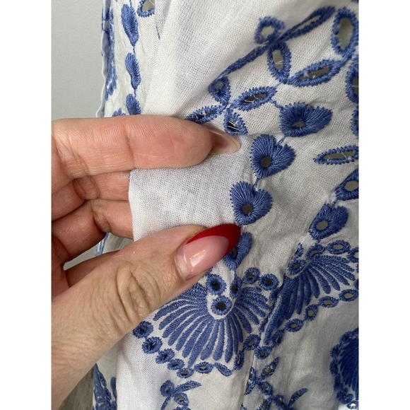 Johnny Was Jade Heart Embroidered Top Size XS Maeve Button Down White Blue Boho - Picture 10 of 12
